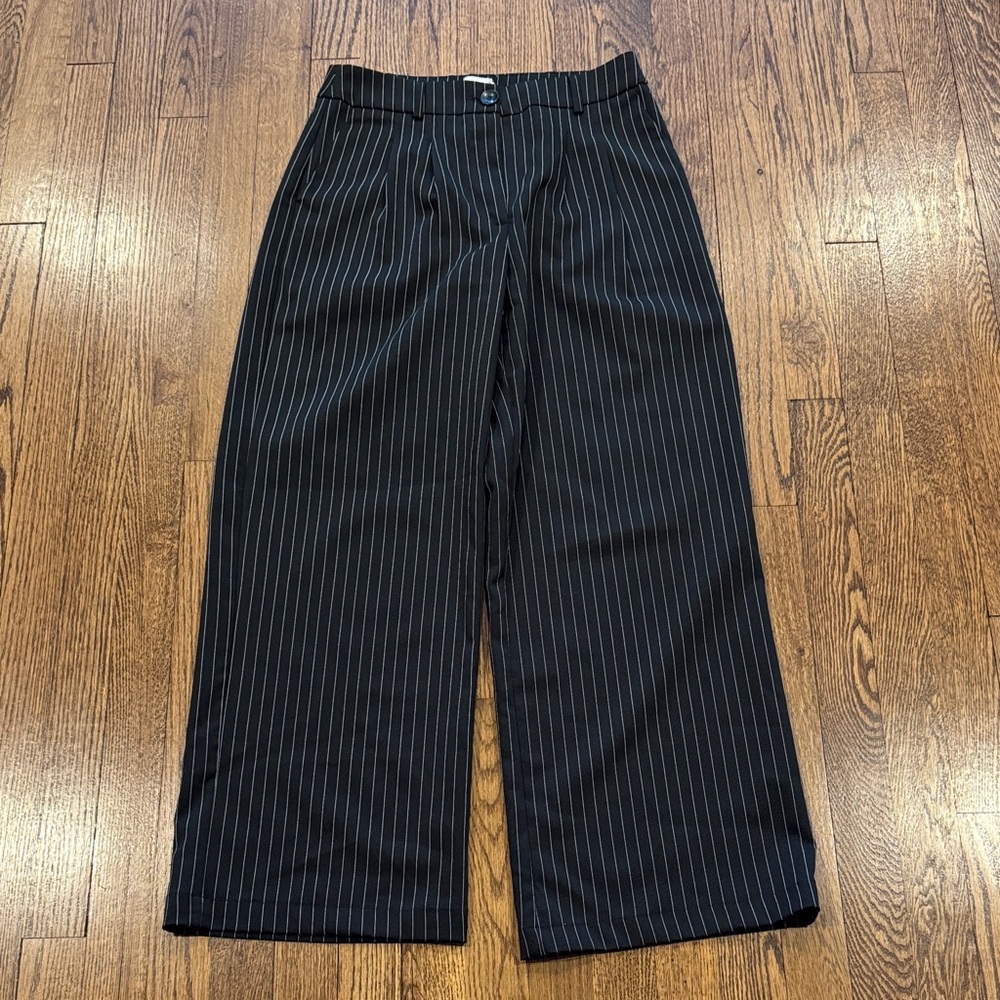 Princess Polly Archer Black Pinstripe Wide-Leg Pants size 6